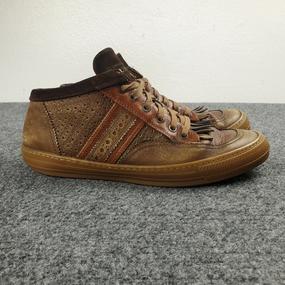 Burberry Leather Sneakers Mens 44 10.5 Cognac Brown Vintage Y2K Preppy Two Tone - Picture 16 of 16